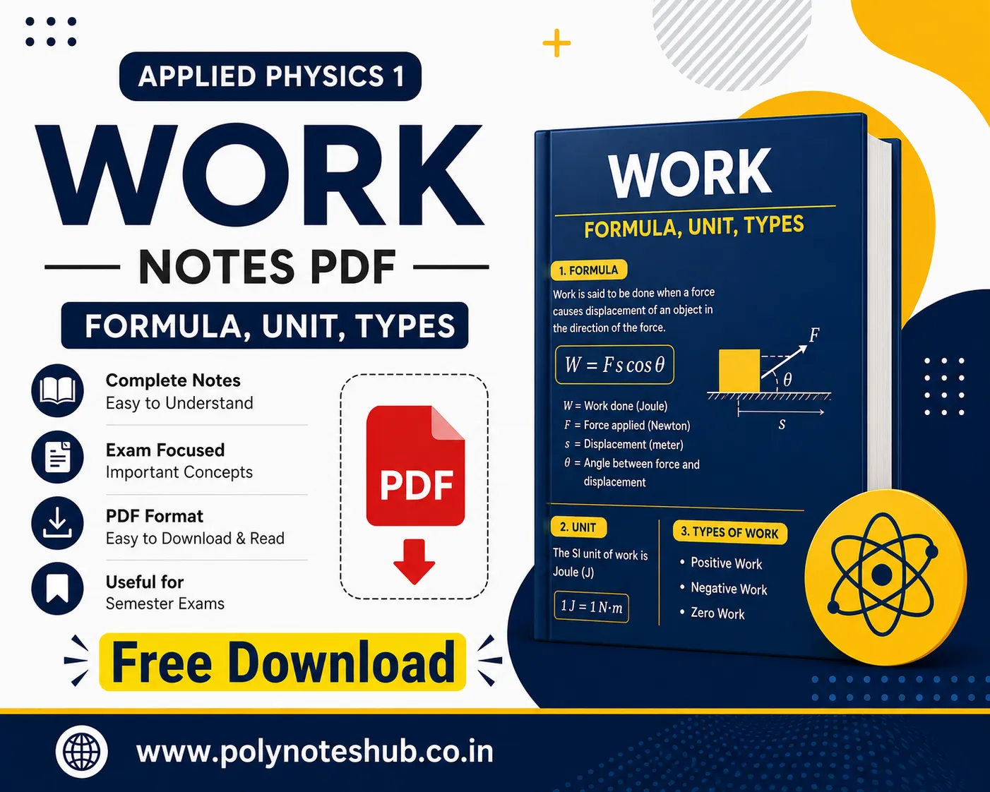 Work Notes PDF – Formula, Unit, Types Applied Physics 1 Free Study Materials - Poly Notes Hub