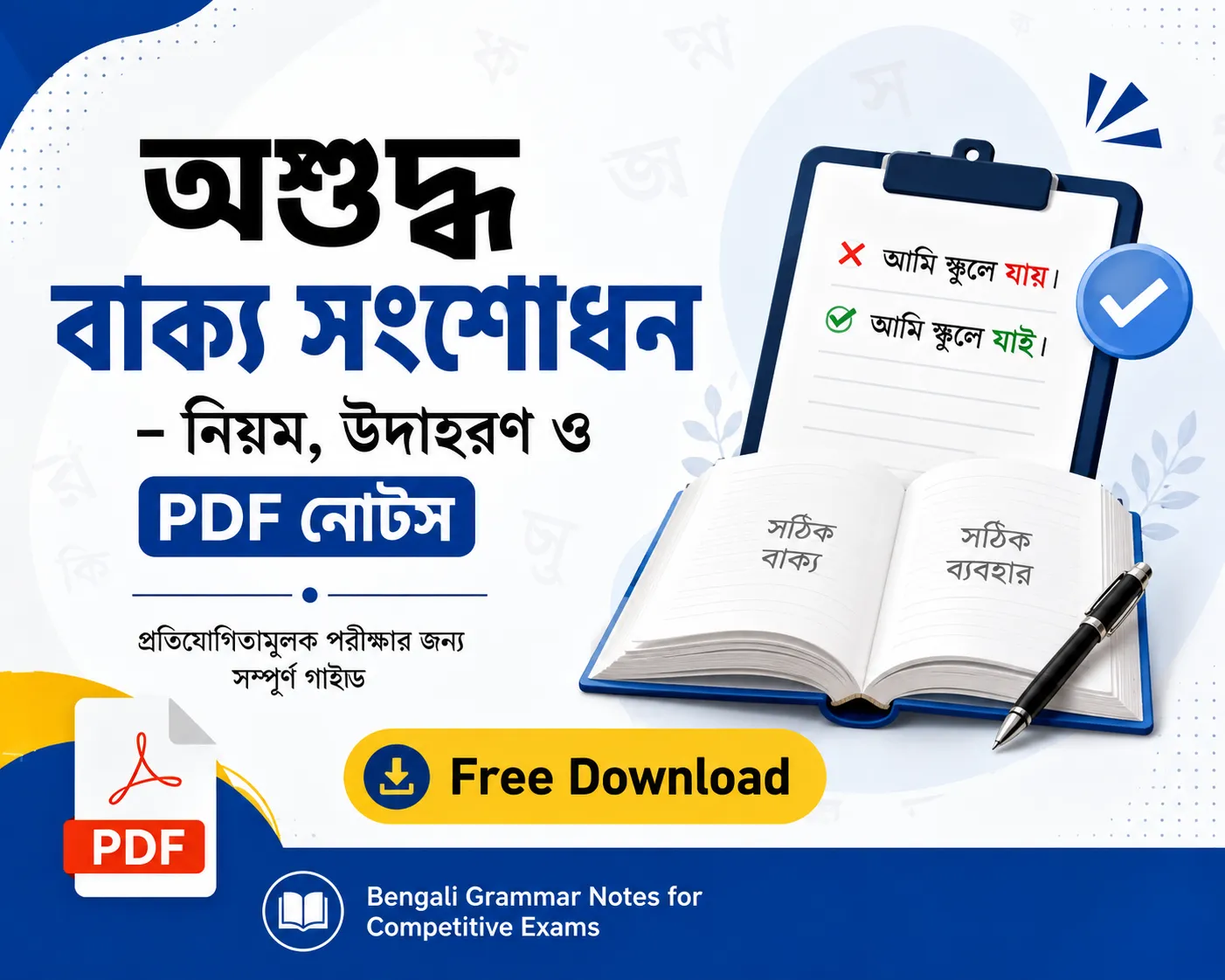 অশুদ্ধ বাক্য সংশোধন – নিয়ম, উদাহরণ ও PDF নোটস | Bengali Grammar Notes for Competitive Exams Poly Notes Hub অশুদ্ধ বাক্য সংশোধন – নিয়ম, উদাহরণ ও PDF নোটস | Bengali Grammar Notes for Competitive Exams - Poly Notes Hub