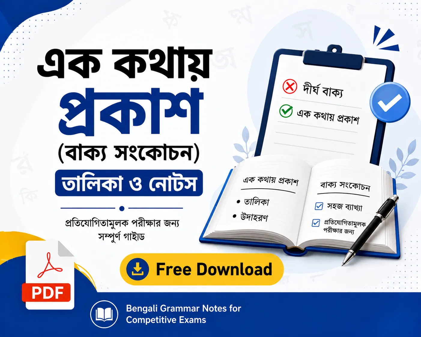 এক কথায় প্রকাশ (বাক্য সংকোচন) – তালিকা ও নোটস | Bengali Grammar Notes for Competitive Exams Poly Notes Hub এক কথায় প্রকাশ (বাক্য সংকোচন) – তালিকা ও নোটস Bengali Grammar Notes for Competitive Exams - Poly Notes Hub