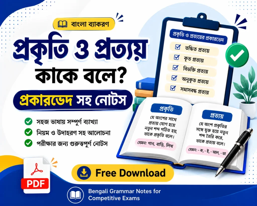 প্রকৃতি ও প্রত্যয় কাকে বলে প্রকারভেদ সহ নোটস Bengali Grammar Notes for Competitive Exams - Poly Notes Hub