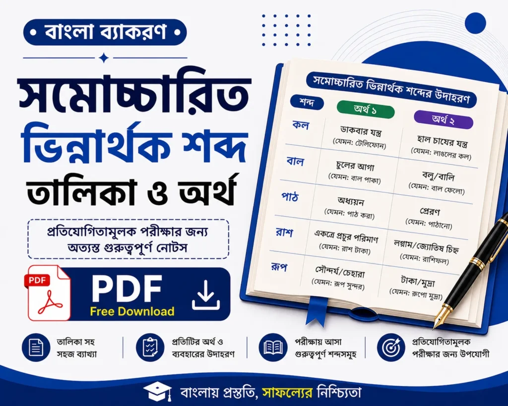 সমোচ্চারিত ভিন্নার্থক শব্দ তালিকা ও অর্থ Bengali Grammar Notes for Competitive Exams - Poly Notes Hub
