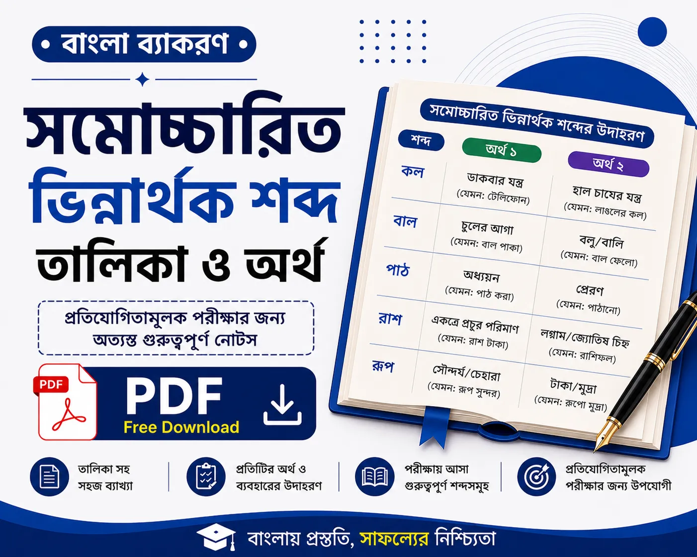 সমোচ্চারিত ভিন্নার্থক শব্দ তালিকা ও অর্থ | Bengali Grammar Notes for Competitive Exams Poly Notes Hub সমোচ্চারিত ভিন্নার্থক শব্দ তালিকা ও অর্থ Bengali Grammar Notes for Competitive Exams - Poly Notes Hub