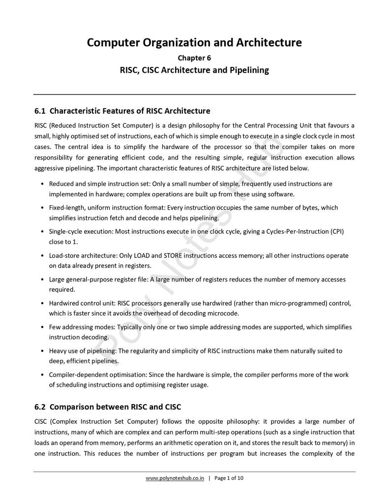 RISC CISC Architecture and Pipelining Free Notes PDF - Download Now Poly Notes Hub Download RISC CISC Architecture and Pipelining Free Notes PDF for computer organization and architecture notes - poly notes hub