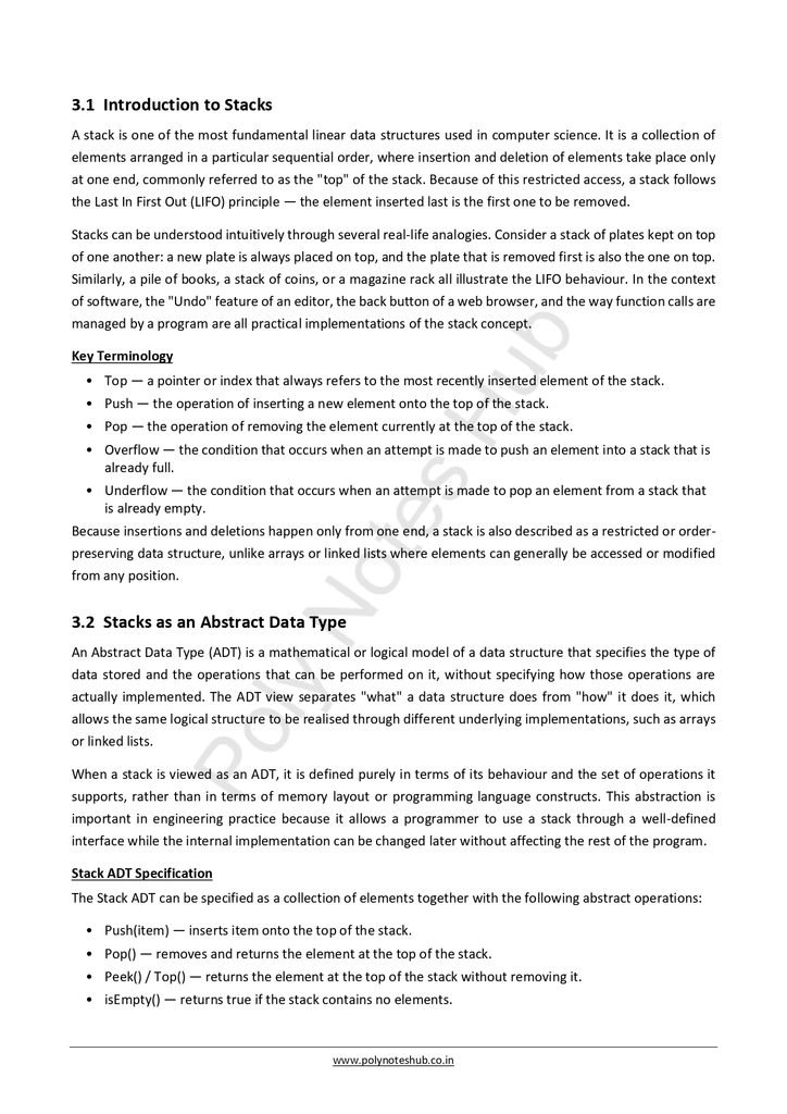 Download the Stacks Free Notes PDF of Data Structure Subject FOR computer science and technology students - poly notes hub
