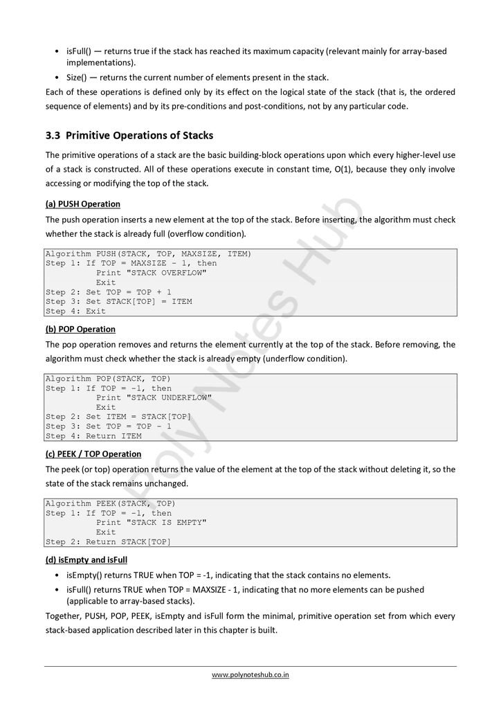 Download the Stacks Free Notes PDF of Data Structure Subject FOR computer science and technology students - poly notes hub