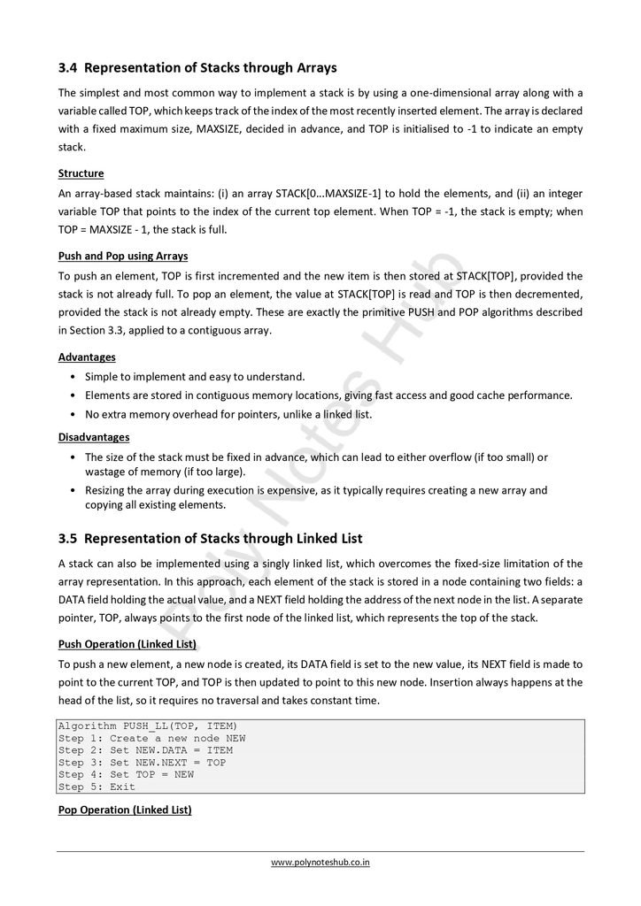 Download the Stacks Free Notes PDF of Data Structure Subject FOR computer science and technology students - poly notes hub