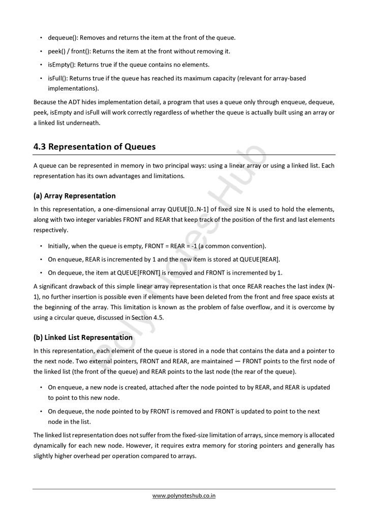 Download the Queues Free Notes PDF of Data Structure Subject for computer science and technology students - poly notes hub