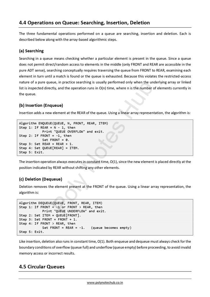 Download the Queues Free Notes PDF of Data Structure Subject for computer science and technology students - poly notes hub