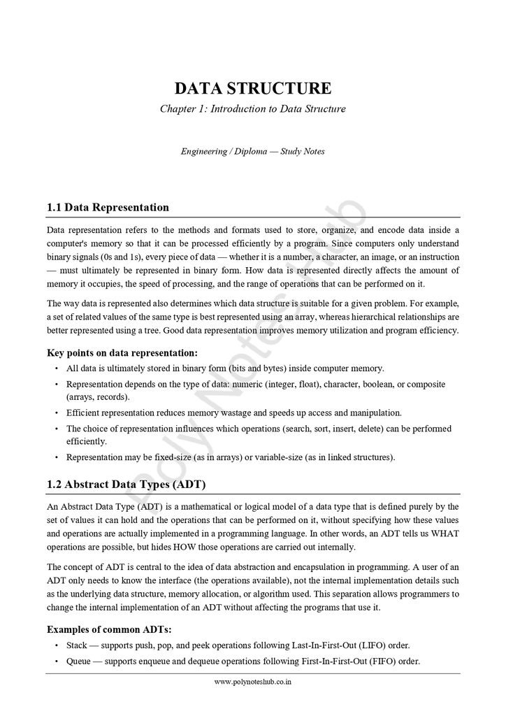 Introduction to Data Structure Free Notes PDF | Download Now Poly Notes Hub Download the Introduction to Data Structure Free Notes PDF for computer science and technology students - poly notes hub