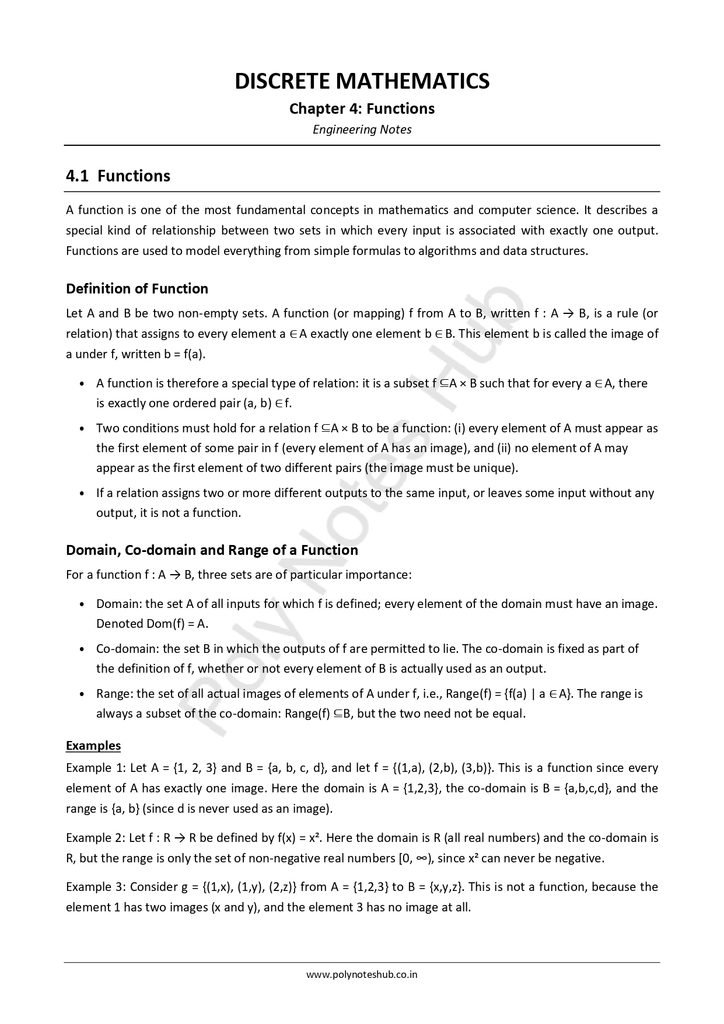 Function Notes PDF - Free Download Poly Notes Hub Download Function Notes PDF (Free Notes) from Discrete Mathematics of computer science and technology notes - poly notes hub