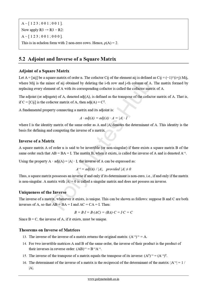 Download Matrix Theory Notes PDF (Free Notes) from Discrete Mathematics of Computer Science and Technology 3rd Semester Notes - Poly Notes Hub