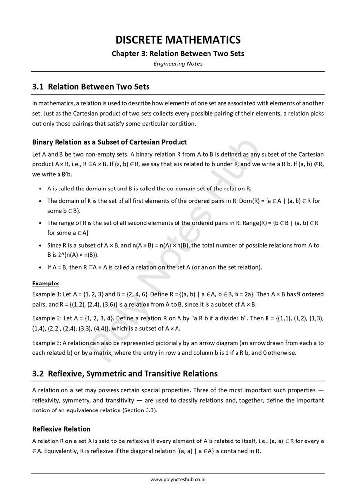 Download Relation Between Two Sets Notes PDF (Free Notes) from Discrete Mathematics of Computer science and technology 3rd semester notes - Poly Notes Hub