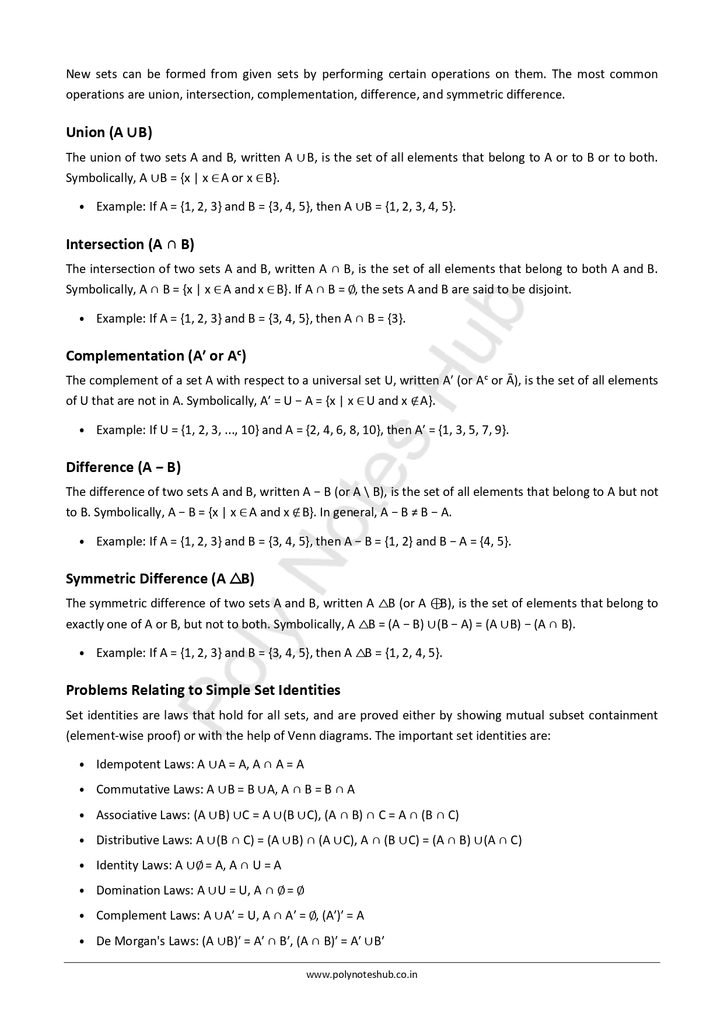 Set Theory Notes PDF - Free Download Poly Notes Hub Download Set Theory Notes PDF (Free Notes) from Discrete Mathematics of Computer Science and Technology 3rd Semester Notes - Poly Notes Hub