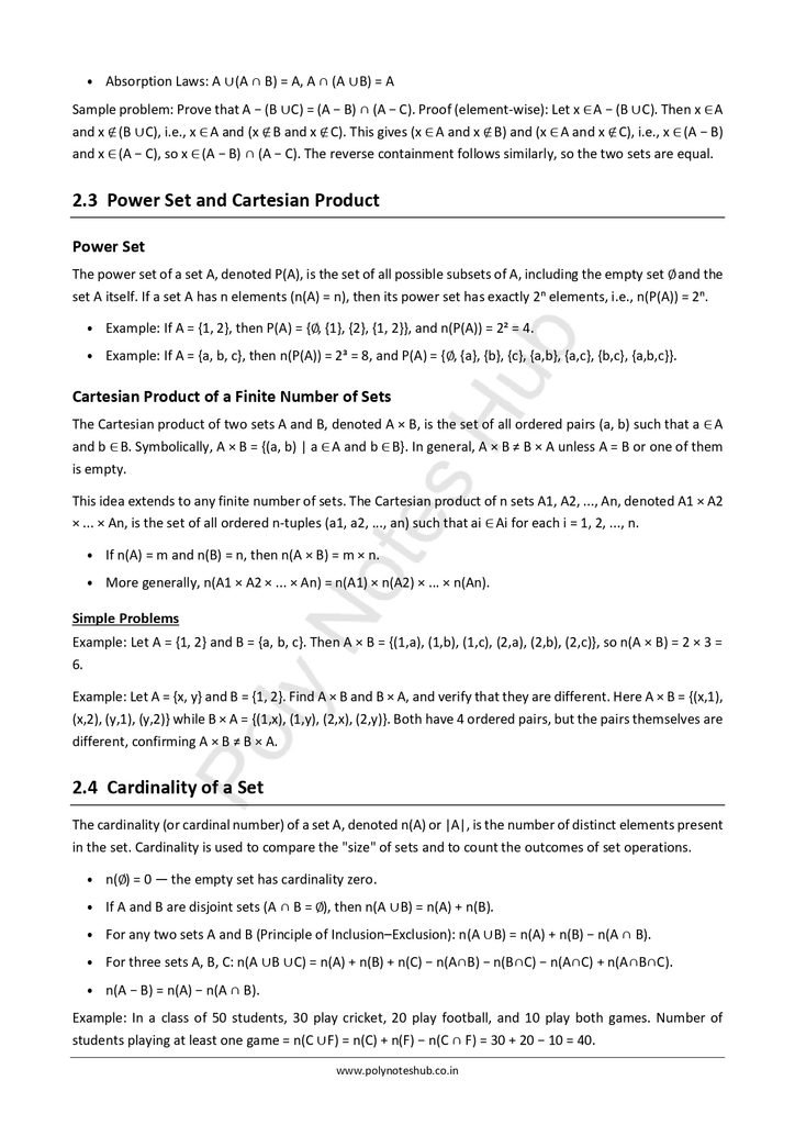 Set Theory Notes PDF - Free Download Poly Notes Hub Download Set Theory Notes PDF (Free Notes) from Discrete Mathematics of Computer Science and Technology 3rd Semester Notes - Poly Notes Hub