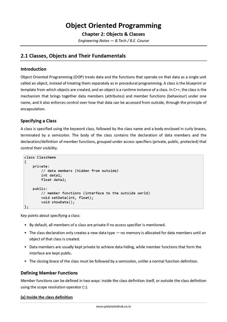 Objects and Classes in C++ Free Notes PDF - Download Now Poly Notes Hub Download Objects and Classes in C++ Free Notes PDF for computer science students - poly notes hub