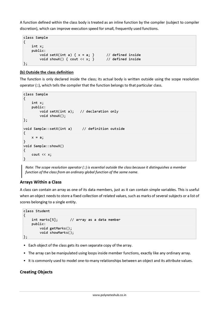 Objects and Classes in C++ Free Notes PDF - Download Now Poly Notes Hub Download Objects and Classes in C++ Free Notes PDF for computer science students - poly notes hub