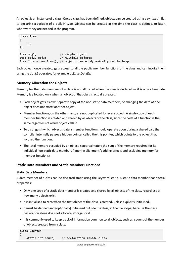Objects and Classes in C++ Free Notes PDF - Download Now Poly Notes Hub Download Objects and Classes in C++ Free Notes PDF for computer science students - poly notes hub