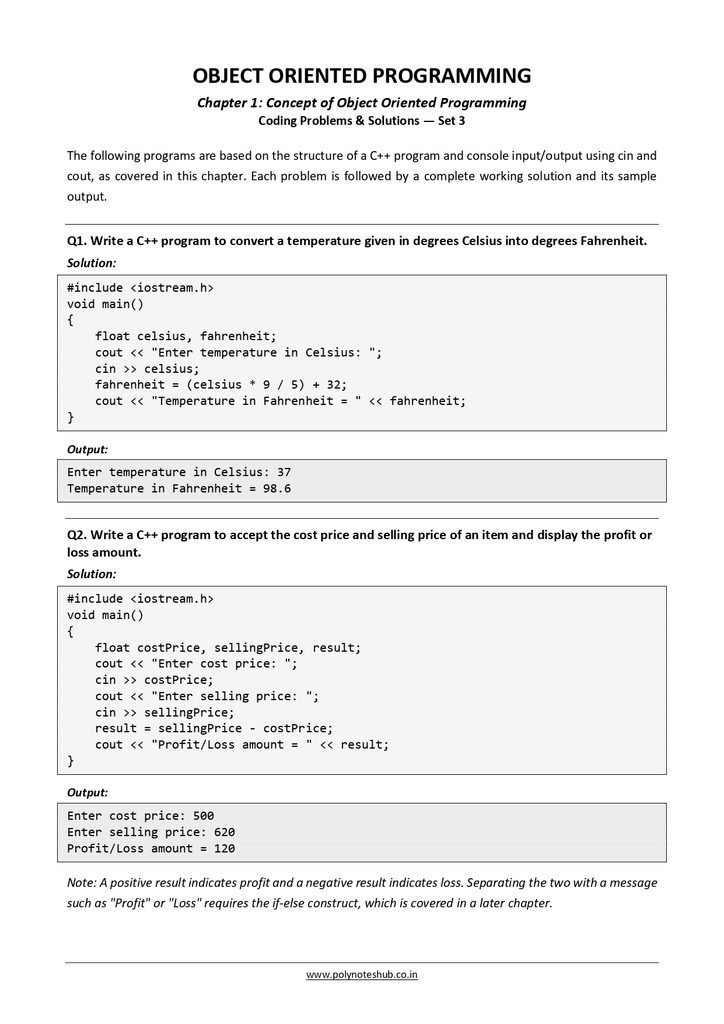 Concept of Object Oriented Programming Free Notes PDF - Download Now Poly Notes Hub Download Concept of Object Oriented Programming Free Notes PDF for computer science students - poly notes hub