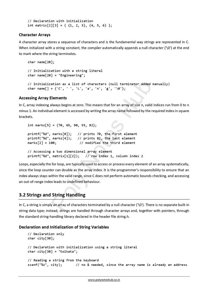 Array and Strings in C Programming Notes PDF - Free Download Poly Notes Hub Download Array and Strings in C Programming Notes PDF (Free) for computer science students - poly notes hub
