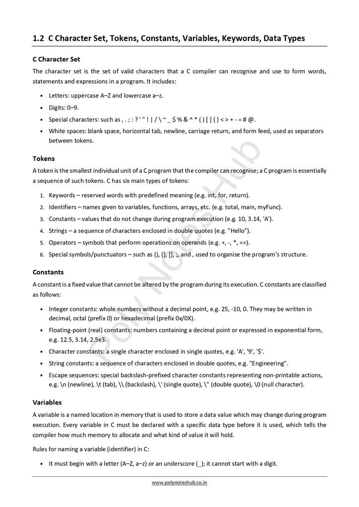 Basics of C Programming Notes PDF - Free Download Poly Notes Hub Download Basics of C Programming Notes PDF (Free) for Computer Science and Technology Students - poly notes hub