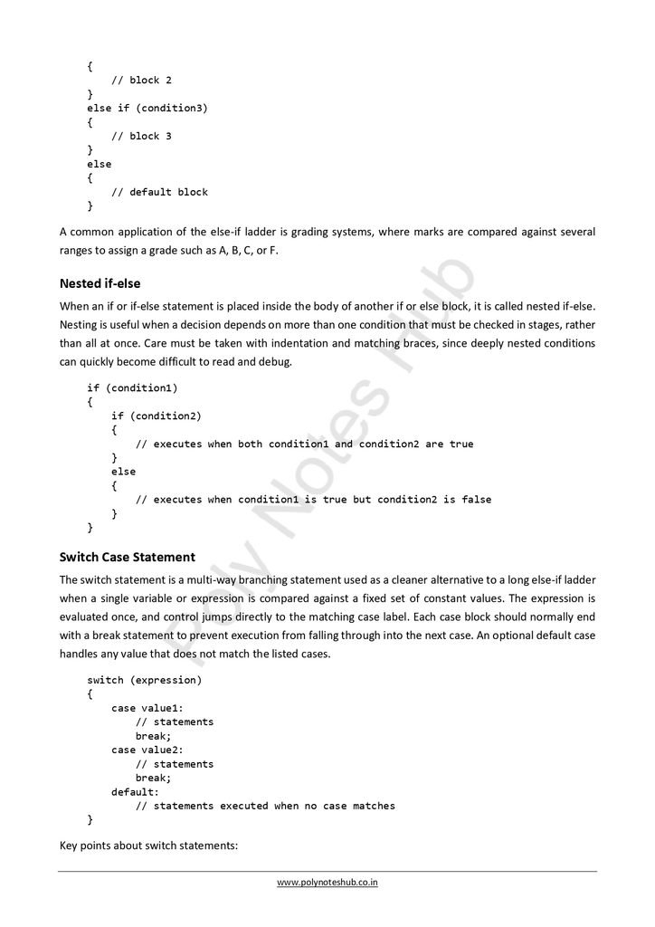 Decision Control and Looping Statements Notes PDF - Free Download Poly Notes Hub Download Decision Control and Looping Statements Notes PDF (Free) for Computer Science Students - Poly Notes Hub