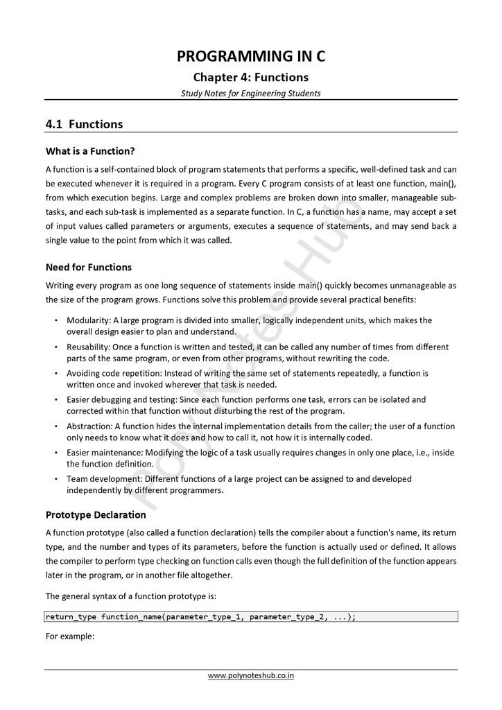 Function in C Programming Notes PDF - Free Download Poly Notes Hub Download Function in C Programming Notes PDF (Free) for computer science students - poly notes hub