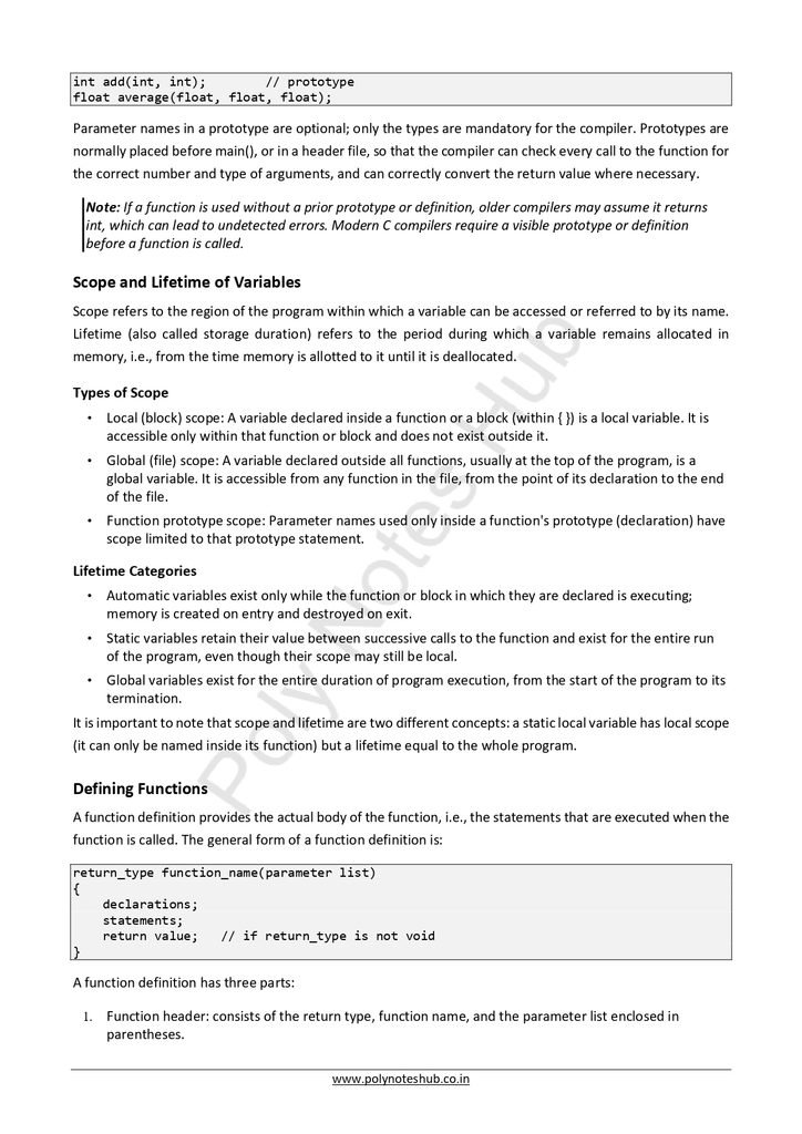 Function in C Programming Notes PDF - Free Download Poly Notes Hub Download Function in C Programming Notes PDF (Free) for computer science students - poly notes hub