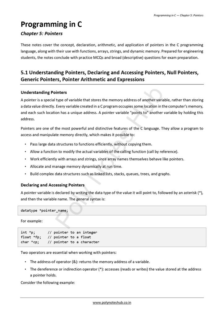 Pointers in C Programming Notes PDF - Free Download Poly Notes Hub Download Pointers in C Programming Notes PDF (Free) for computer science students - poly notes hub