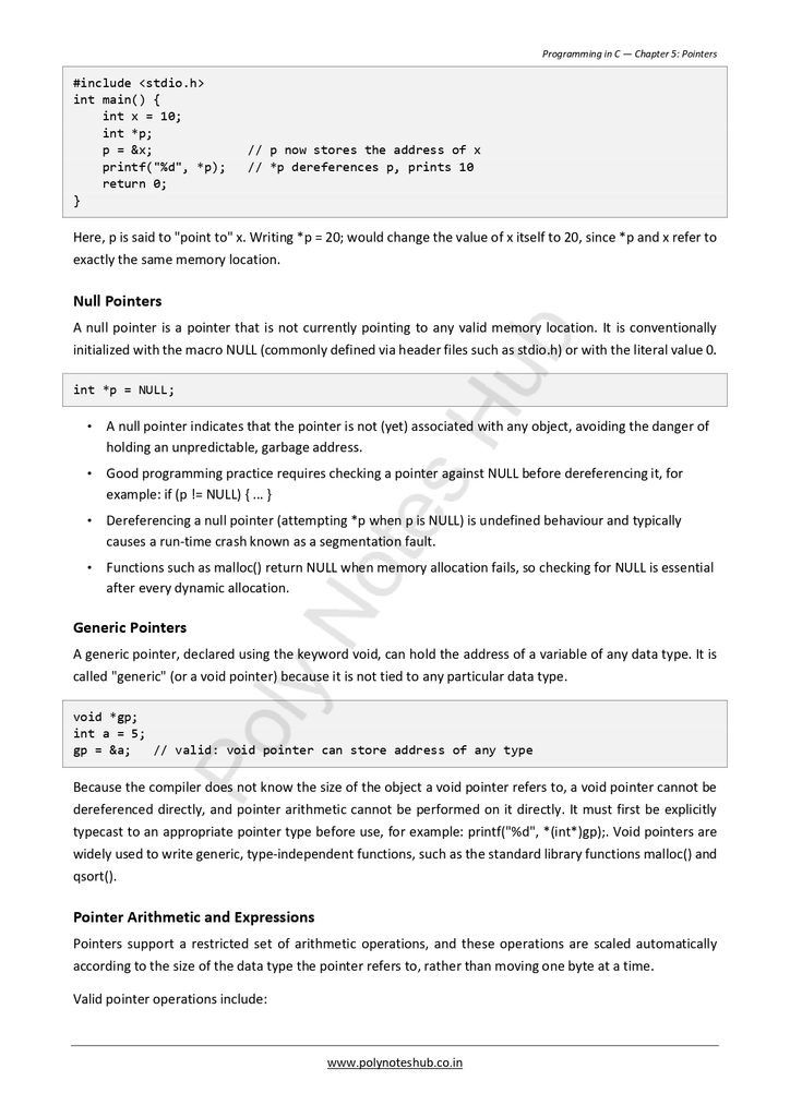 Pointers in C Programming Notes PDF - Free Download Poly Notes Hub Download Pointers in C Programming Notes PDF (Free) for computer science students - poly notes hub