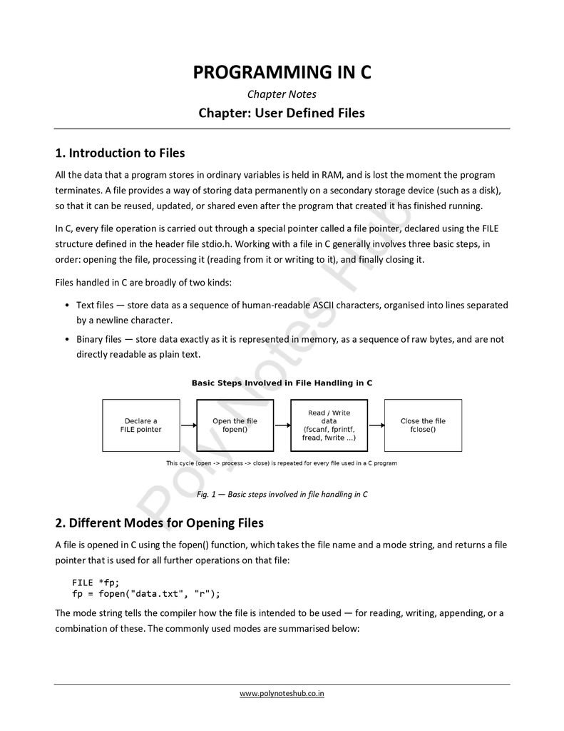 User Defined Files Notes PDF of C Programming - Free Download Poly Notes Hub Download User Defined Files Notes PDF of C Programming (Free) for computer science students - poly notes hub
