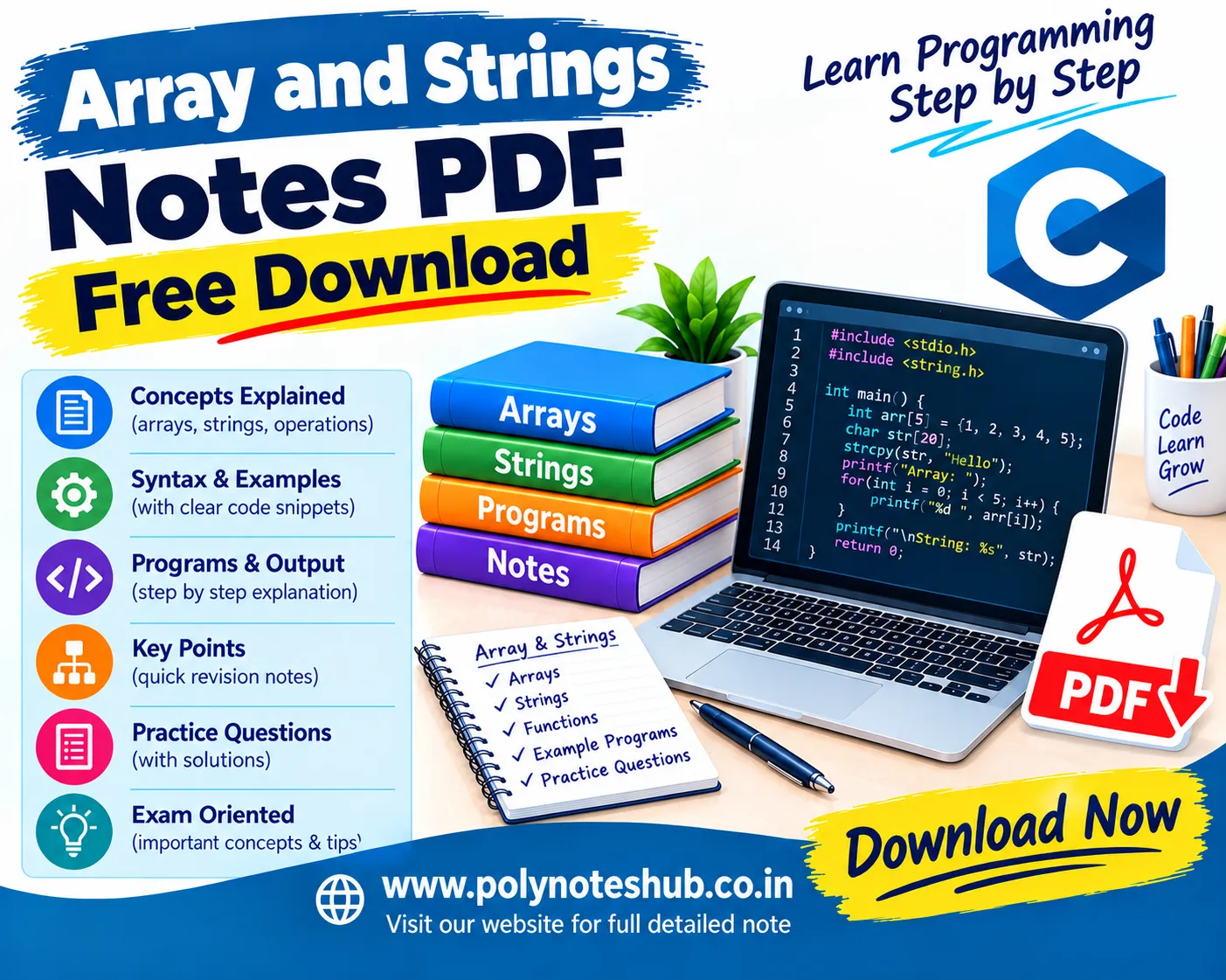 Array and Strings in C Programming Notes PDF - Free Download Poly Notes Hub Array and Strings in C Programming Notes PDF - Free Download - Poly Notes Hub