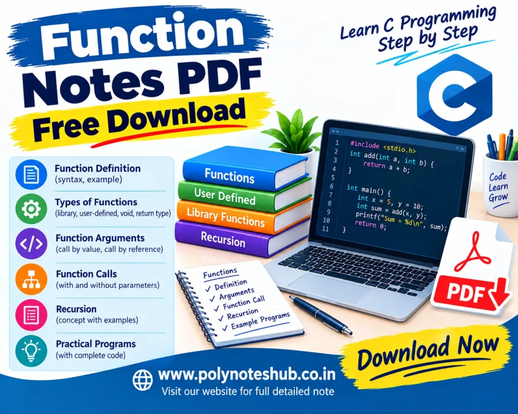 Function in C Programming Notes PDF - Free Download - Poly Notes Hub