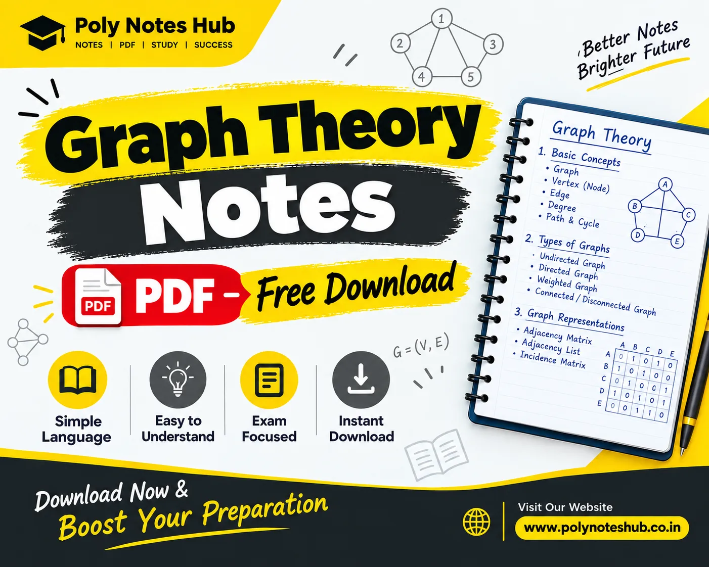 Download Graph Theory Notes PDF (Free Notes) from Discrete Mathematics of computer science and technology 3rd semester syllabus - poly notes hub