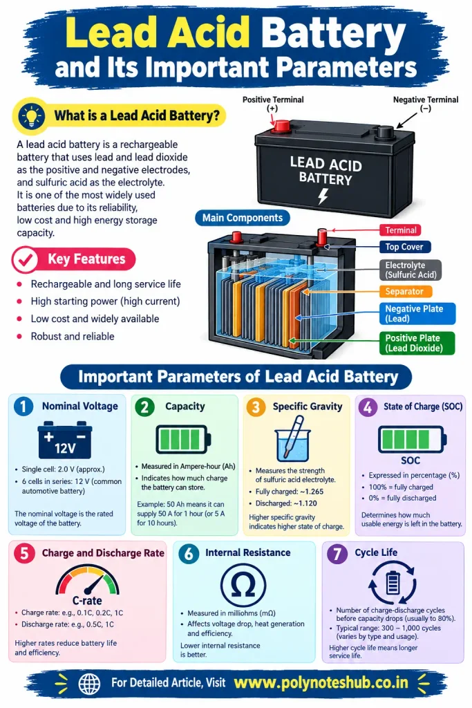 Lead Acid Battery – Construction, Working, Uses and Important Parameters Explained Poly Notes Hub Lead Acid Battery – Construction, Working, Uses and Important Parameters Explained - Poly Notes Hub