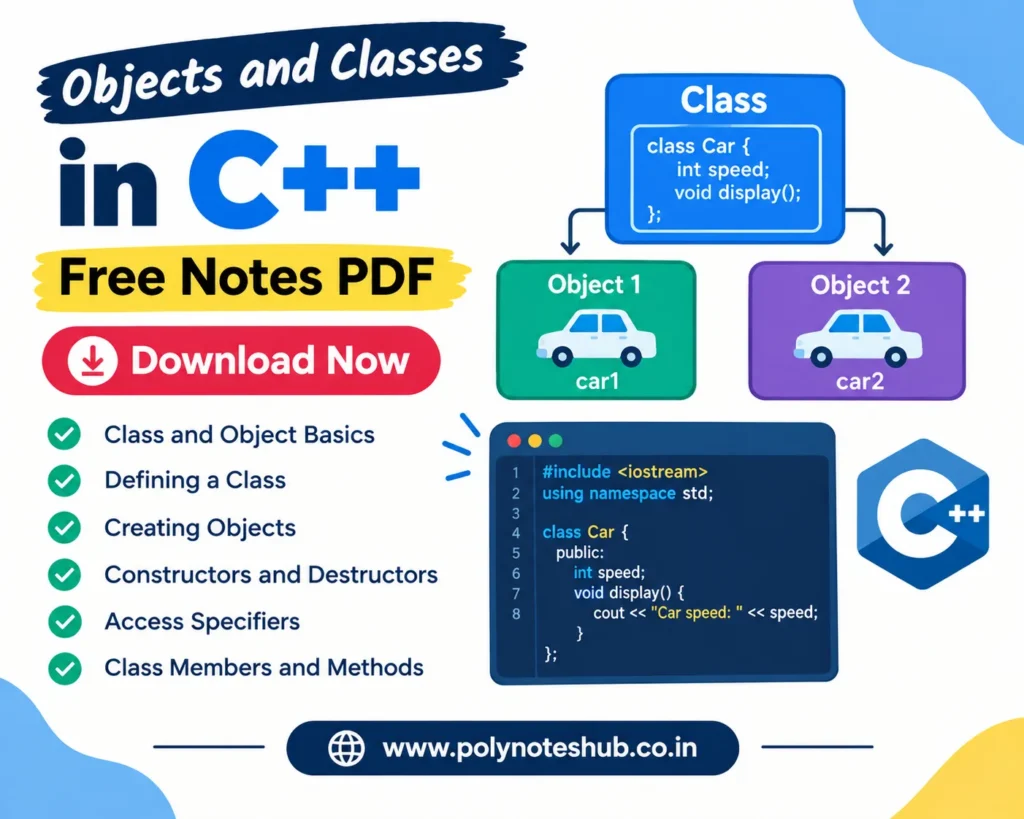 Download Objects and Classes in C++ Free Notes PDF - poly notes hub