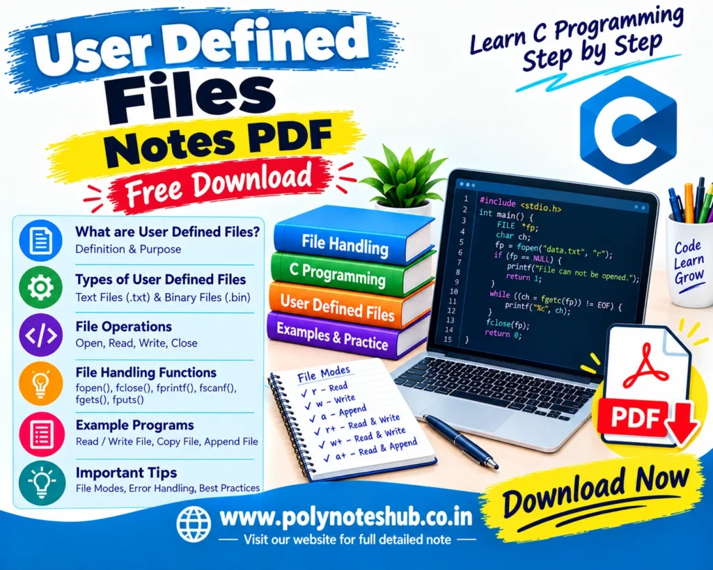 User Defined Files Notes PDF of C Programming - Free Download - Poly Notes Hub