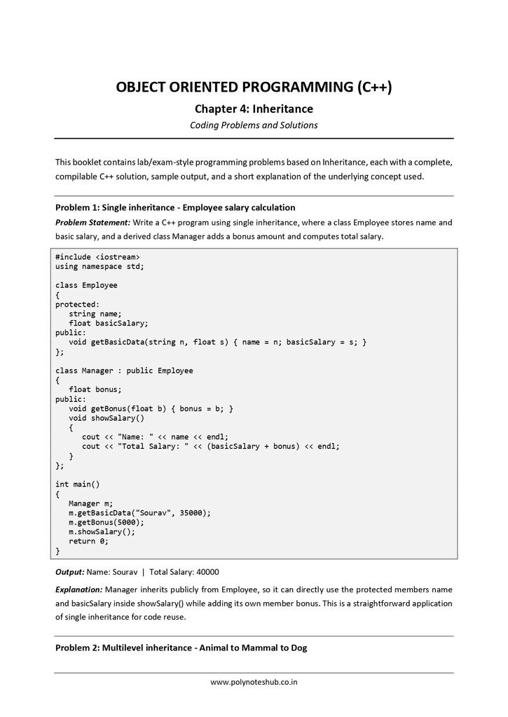 Inheritance in C++ Free Notes PDF - Download Now Poly Notes Hub Download Inheritance in C++ Free Notes PDF for Computer Science and Technology Students - Poly Notes Hub