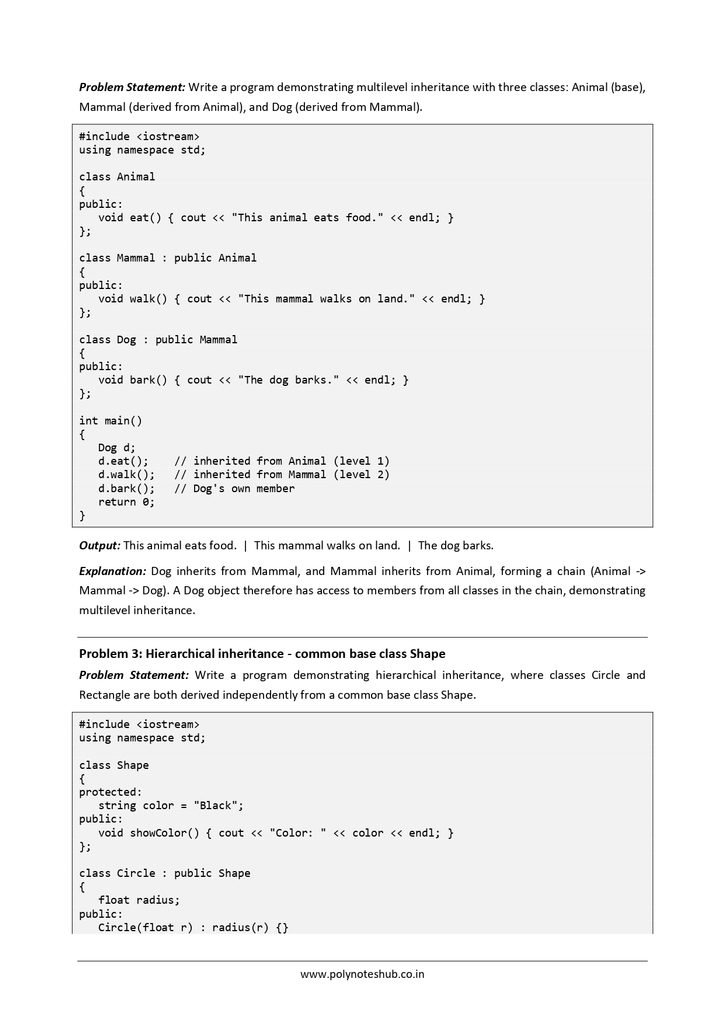 Inheritance in C++ Free Notes PDF - Download Now Poly Notes Hub Download Inheritance in C++ Free Notes PDF for Computer Science and Technology Students - Poly Notes Hub