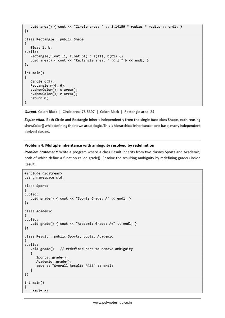 Inheritance in C++ Free Notes PDF - Download Now Poly Notes Hub Download Inheritance in C++ Free Notes PDF for Computer Science and Technology Students - Poly Notes Hub