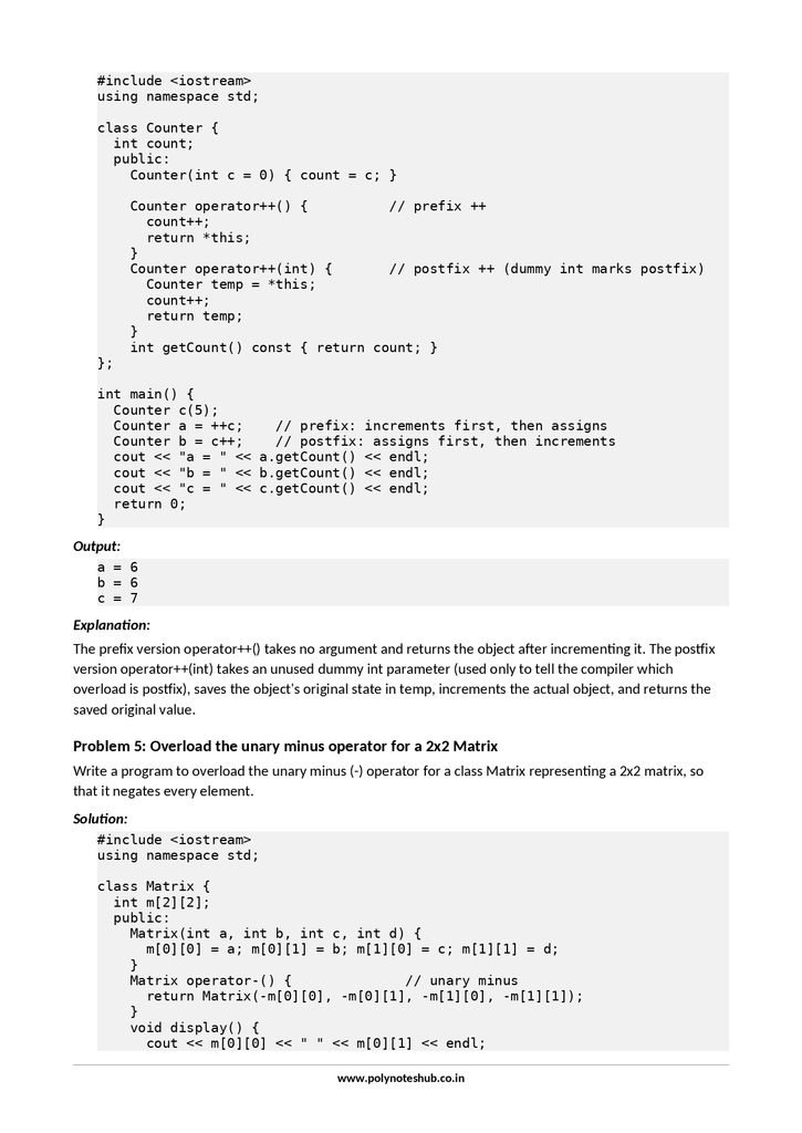 Download Function and Operator Overloading in C++ Free Notes PDF from computer science and technology syllabus - poly notes hub