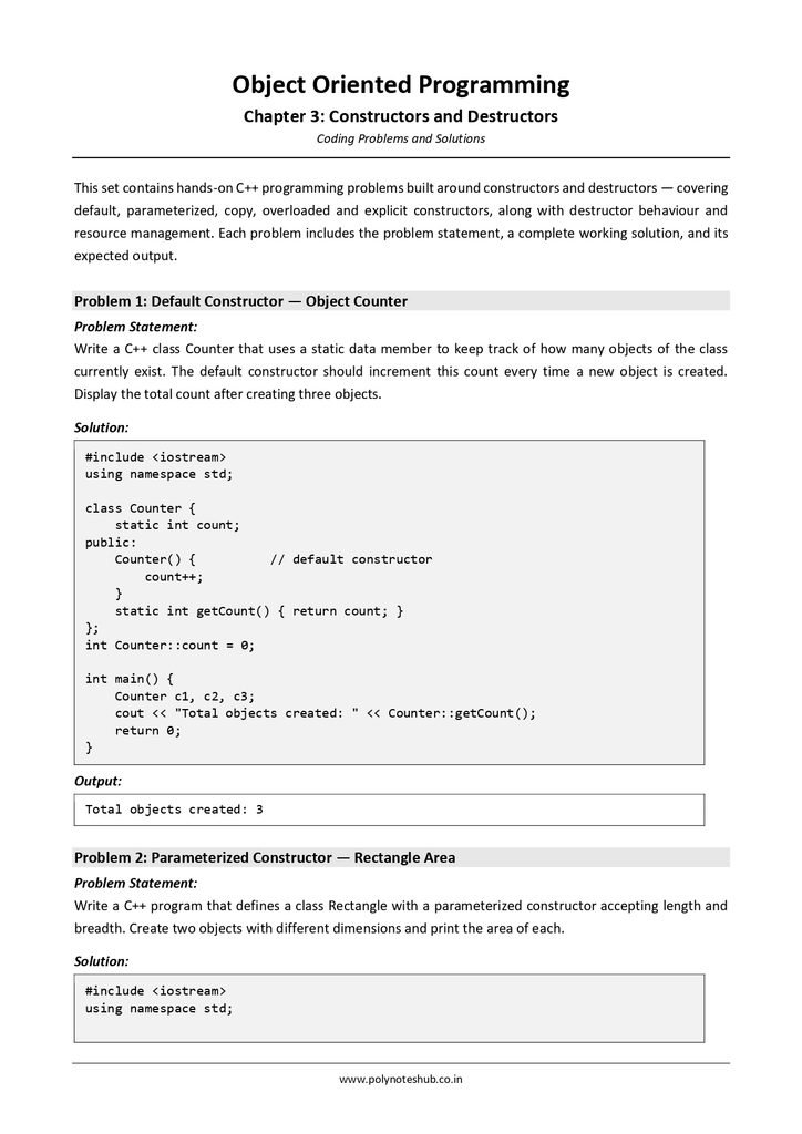 Constructors and Destructors in C++ Free Notes PDF - Download Now Poly Notes Hub Download Constructors and Destructors in C++ Free Notes PDF for computer science and technology students - poly notes hub