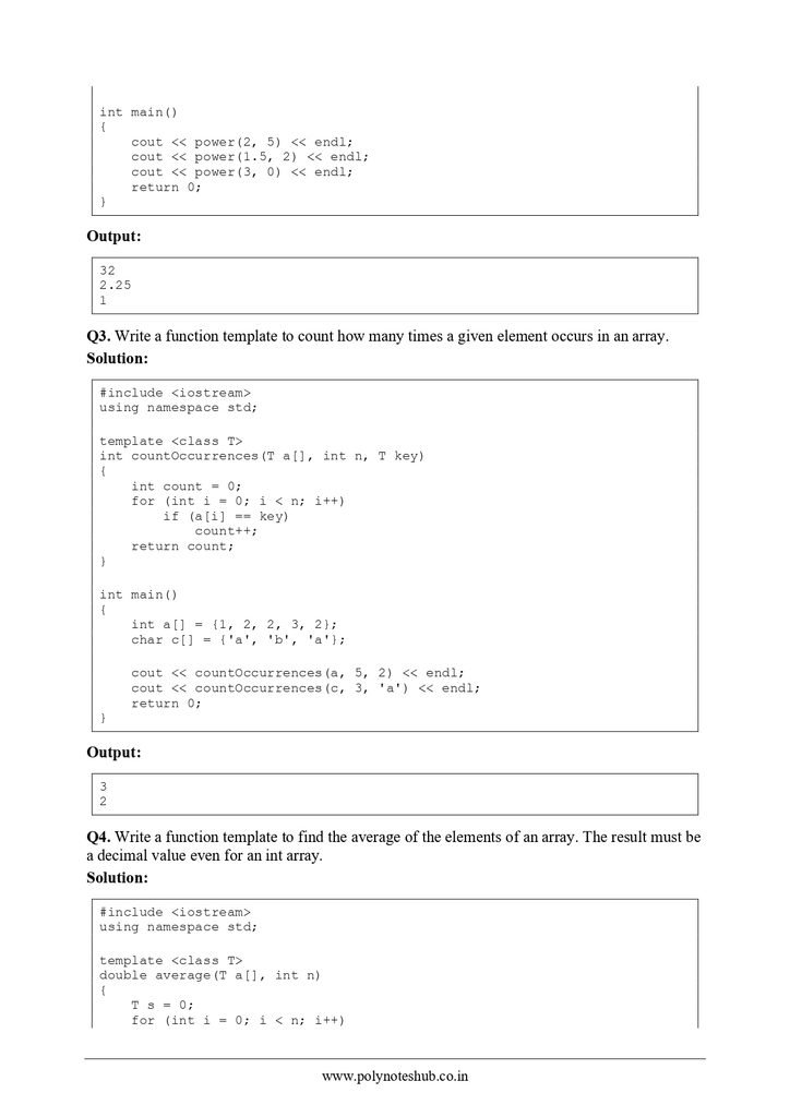 Templates in C++ Free Notes PDF - Download Now Poly Notes Hub Download Templates in C++ Free Notes PDF for computer science students - poly notes hub