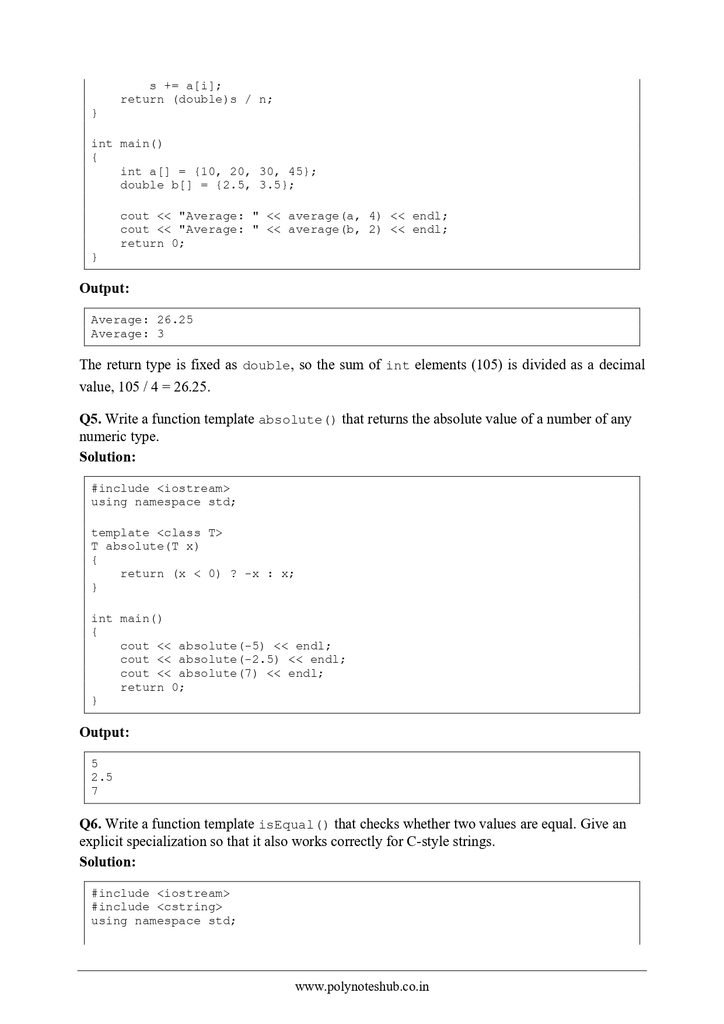 Templates in C++ Free Notes PDF - Download Now Poly Notes Hub Download Templates in C++ Free Notes PDF for computer science students - poly notes hub
