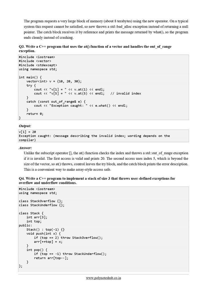 Download Exception Handling in C++ Free Notes PDF for computer science students - poly notes hub