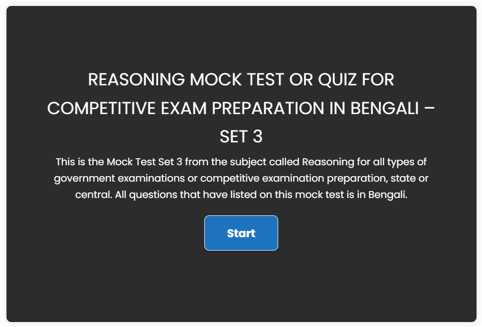 Reasoning Mock Test or Quiz in Bengali For Competitive Exams - Set 3 Poly Notes Hub Free Online MCQs Mock Test of Reasoning in Bengali - poly notes hub