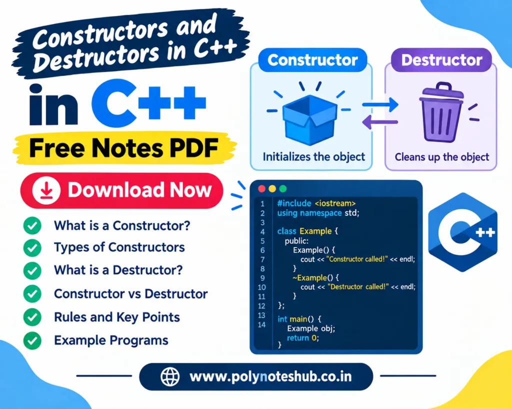 Constructors and Destructors in C++ Free Notes PDF - Download Now - poly notes hub