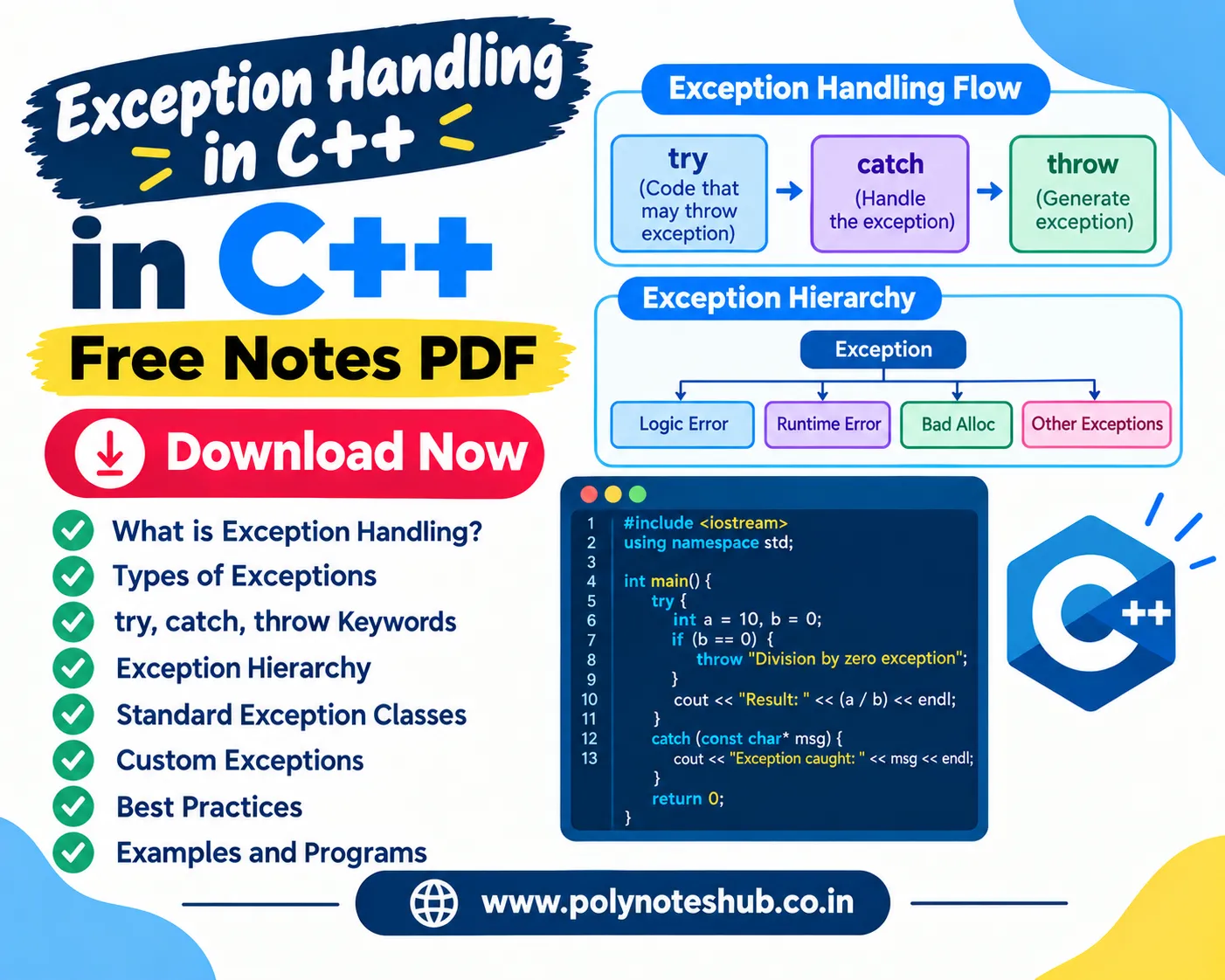Exception Handling in C++ Free Notes PDF - Download Now - Poly Notes Hub