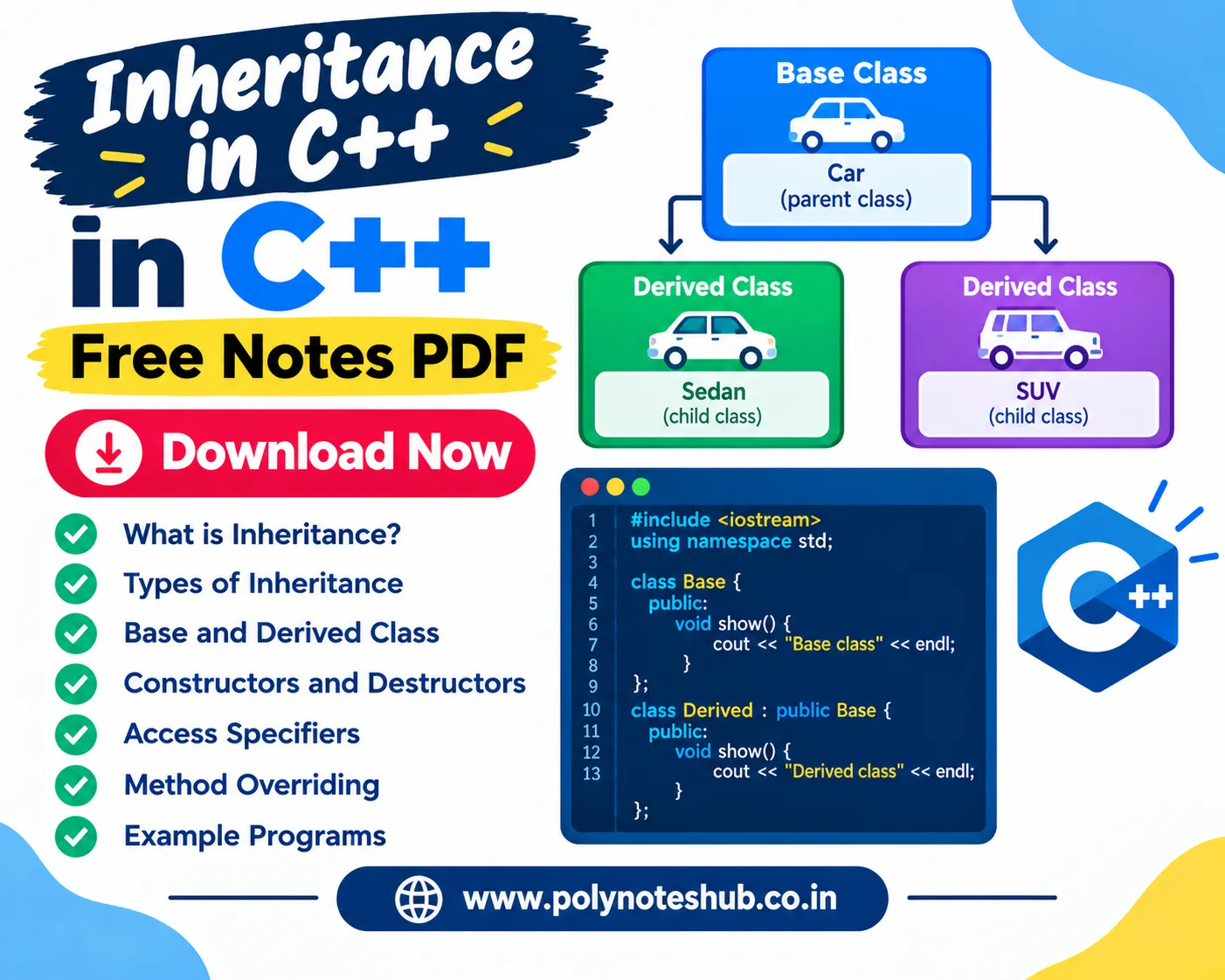 Inheritance in C++ Free Notes PDF - Download Now Poly Notes Hub Inheritance in C++ Free Notes PDF - Download Now - Poly Notes Hub