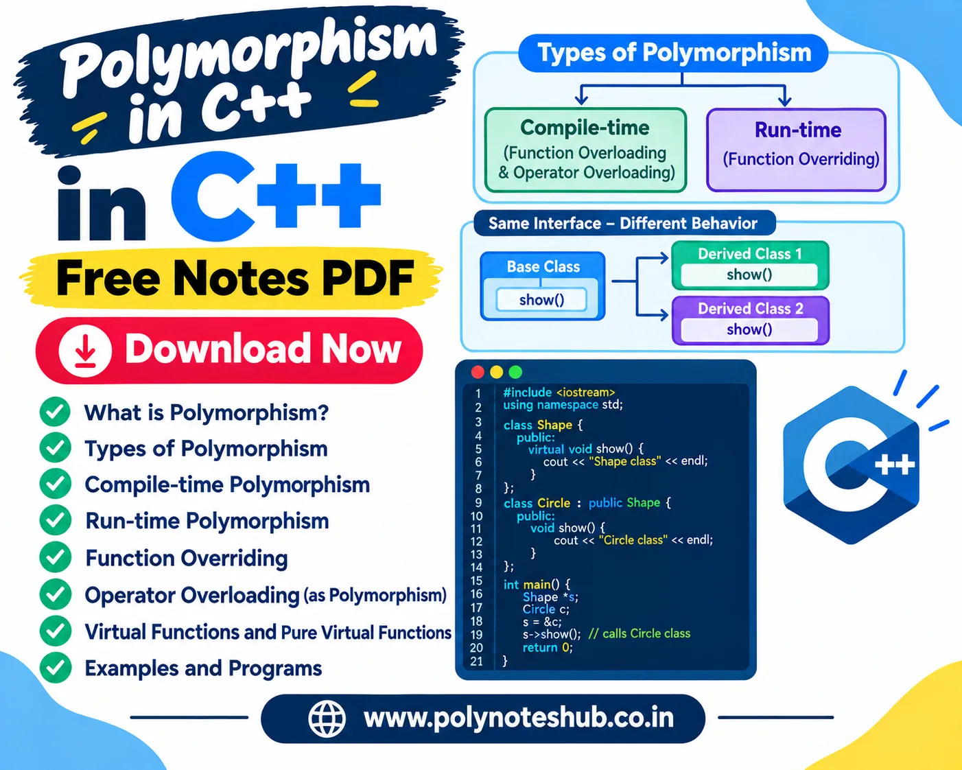 Polymorphism in C++ Free Notes PDF - Download Now Poly Notes Hub Polymorphism in C++ Free Notes PDF - Download Now - Poly Notes Hub
